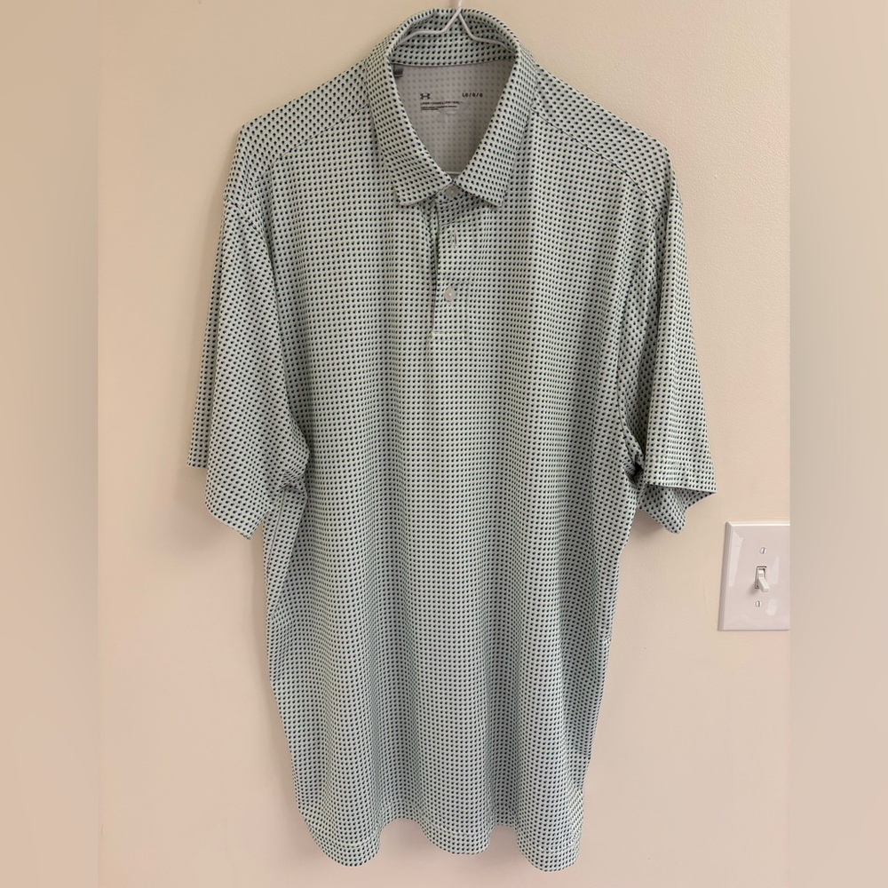 UNDERARMOUR Performance Golf Polo Shirt  L Blue Green Spring Athletic Golf Top